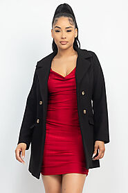 Black Double-breasted Solid Coat-Allyn Fashion