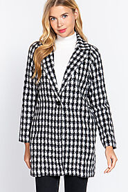 White/Black Long Slv One Button Jacquard Jacket-Allyn fashion – Allyn Fashion