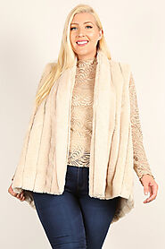 Plus Size Faux Fur Vest Jacket With Open Front, Hi-lo Hem, And Pockets-Allyn Fashion