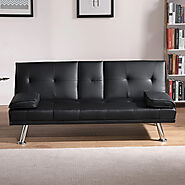 2 Seater Leather Cup Holder Sofa bed - Tender Sleep