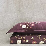 "Plum Floral Embroidered Bed sheet "