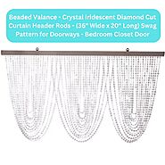 Beaded Valance - Crystal Iridescent Diamond Cut Curtain Header Rods - (36" Wide x 20" Long) Swag Pattern for Doorways...