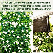 4ft. x 8ft. - Greenery & White Economy Fabric Portable Greenery Backdrop Panel for Wedding Centerpiece - Easy to Set ...