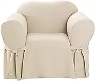 Surefit Duck Armchair Box Cushion One Piece Slipcover, Relaxed Woven Fit, 100% Cotton, Machine Washable, Natural - dé...