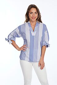 Bow Sleeve Top V-Neck Striped FINLEY | LIOR – Alisha.D