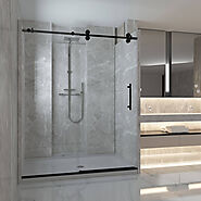 Ivanees Frameless Single Sliding glass Shower Door Barn door Style - 48 x 76 Inch / Black