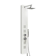 59in 4-Jet White Glass Shower Panel System With Rainfall Shower Head & Handheld Shower