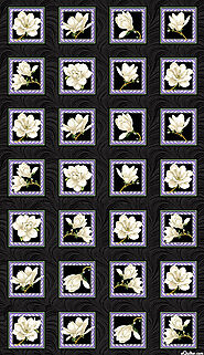Benartex Accent on Magnolias - Blooms in Blocks - White - 24" x 44" PANEL