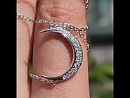 Round Moon Shape Moissanite Pendant Necklace | DovEggs