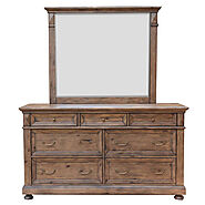Aldreth Pine Timber 7 Drawer Dresser & Mirror - Cassa Vida