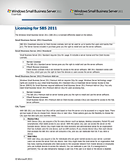 Pricing and Licensing for SBS 2011