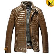 Mens Tan Quilted Down Jacket CW846055 - cwmalls.com