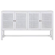 Findlay 4 Door Mango Wood & Rattan Sideboard - Distressed White - Cassa Vida