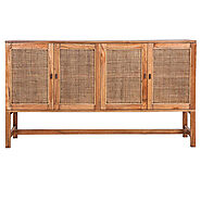 Findlay 4 Door Mango Wood & Rattan Sideboard - Light Tobacco - Cassa Vida