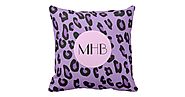Monogram - Animal Print, Spotted Leopard - Purple Throw Pillow