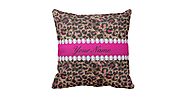 Faux Leopard Hot Pink Rose Gold Foil and Diamonds Throw Pillow