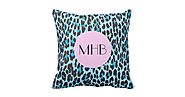 Monogram - Animal Print, Spotted Leopard - Blue Throw Pillow