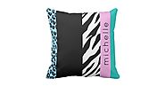 Your Name - Animal Print, Zebra, Leopard - Blue Throw Pillow