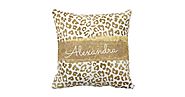 Gold and White Animal Print with Gold Glitter Throw Pillow