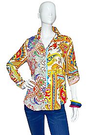 Lior Women's Shirt Bright Color Paisel Floral Long Sleeve – Lior - Alisha.D