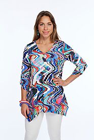 Bright Swirl V Neck Tunic Top With Handkerchief Hem – Lior - Alisha.D