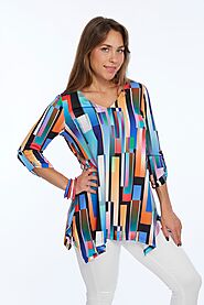 Bright Multi V Neck Tunic Top With Handkerchief Hem – Lior - Alisha.D