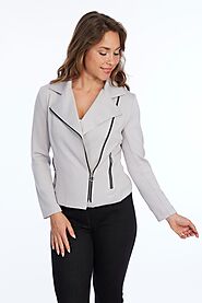 Full Sleeve Zipper Ponte Knit Motto Jacket for Women | LIOR- Alisha.D