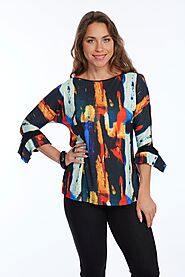 Women's Watercolor 3/4 Bell Sleeves Pullover Tunic Top | Lior - Alisha.D