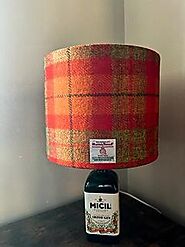 Harris Tweed Drum Lampshade in Light and Dark Orange Check