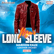 Men’s Long Sleeve Maroon Faux Leather Jacket