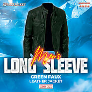 Men’s Long Sleeve Green Faux Leather Jacket