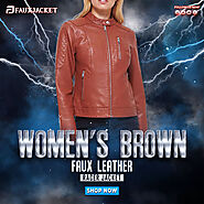 Women’s Brown Faux Leather Racer Jacket