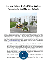 Factors to Keep in Mind While Seeking Admission to Best Nursery Schools