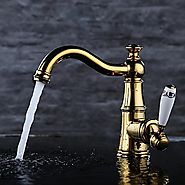 Antique Rotatable Brass Ti-PVD Single Handle Bathroom Sink Faucet At FaucetsDeal.com