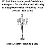 42" Tall Silver and Crystal Candelabra Centerpiece for Center Table Decoration - Candle Holder for Tabletop