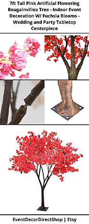 7ft Tall Pink Artificial Flowering Bougainvillea Tree - Indoor and Outdoor Event Decoration - Wedding Tabletop Center...