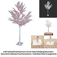 4.5ft Tall Artificial Fake Fern Tree for Indoor Wedding Decoration - Decorative Tabletop Floral Centerpiece - Steel B...