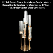 22" Tall Round Cluster Candelabra Candle Holder - Decorative Centerpiece for Weddings w/ 6 Pillars - Table Decor Gold...