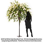 8.5ft Tall White Fake Rose Bush Tree - 20 Interchangeable Branches - Long-lasting and Realistic - Perfect for Home or...
