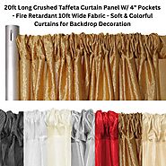 20ft Long Crushed Taffeta Curtain Panel W/ 4" Pockets - Fire Retardant 10ft Wide Fabric - Soft & Colorful Curtains fo...