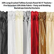 10ft Long Crushed Taffeta Curtain Panel W/ 4" Pockets - Fire Retardant 10ft Wide Fabric - Party and Wedding Backdrops...