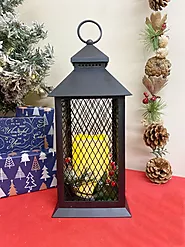 Black Christmas Storm Lantern With LED Candle