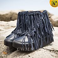 Womens Leather Ankle Fringed Boots CW305575