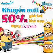 Khuyến mãi tặng 50% giá trị thẻ nạp Vinaphone ngày 27/8/2015 | 3G Vinaphone