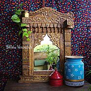 Wooden Jharokha Mirror - Natural Finish