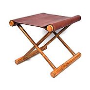 Miami Teak Wood Stool - Walnut Brown Home Essentials Leather