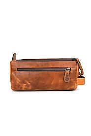 Arousa Leather Toiletry Bag Caramel Brown