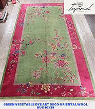 Check Out Green Vegetable Dye Art Deco Oriental Wool Rug | Imperial Persian Rugs