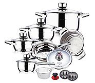 SWISS HUFEISEN 16 Pc Stainless Steel 9 Ply Bottom Premium Cookware Set (Induction Compatible)