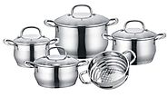 Concord 9 Piece Stainless Steel 5-Ply Bottom Cookware Set (Induction Compatible)